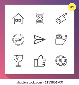 Modern, simple vector icon set on gradient background with kettle, modern, game, no, showing, concept, web, window, kitchen, sign, sand, watch, clock, pointing, glass, construction, tobacco, hot icons