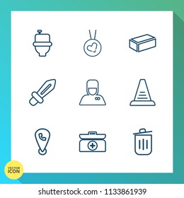 Modern, simple vector icon set on gradient background with blade, hygiene, can, wc, love, fashion, restroom, hotel, emergency, knight, map, sanitary, recycling, medieval, step, bathroom, trash icons