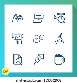 Modern, simple vector icon set on gradient background with surveillance, tool, video, private, pin, view, tv, post, delete, background, transportation, rescue, zoom, user, festival, letter, gps icons
