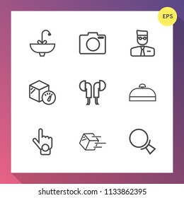 Modern, simple vector icon set on gradient background with luggage, clean, trip, delivery, bathroom, internet, water, travel, sink, account, photography, hygiene, chrome, tap, bag, sign, weight icons