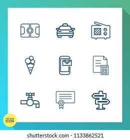 Modern, simple vector icon set on gradient background with transportation, tap, hanger, car, room, banking, success, email, grass, signal, phone, play, mail, wireless, white, sink, antenna, taxi icons