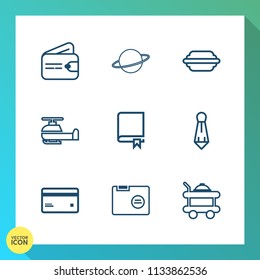 Modern, simple vector icon set on gradient background with office, solar, library, tie, suit, galaxy, book, hamburger, file, fashion, planet, transport, aviation, payment, blank, wallet, hotel icons