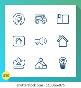 Modern, simple vector icon set on gradient background with tipper, business, transport, communication, megaphone, vehicle, woman, construction, open, girl, building, telephone, face, dump, lorry icons