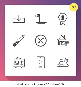 Modern, simple vector icon set on gradient background with pencil, website, office, machine, winner, sign, coaxial, wireless, arrow, mexico, button, web, estate, property, home, ocean, antenna icons