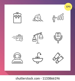 Modern, simple vector icon set on gradient background with vision, space, spy, astronaut, mobile, voice, personal, microphone, science, passenger, ocean, person, pretty, balance, computer, phone icons