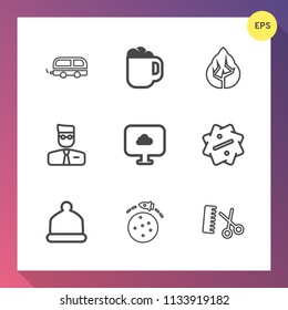 Modern, simple vector icon set on gradient background with account, travel, city, user, rocket, technology, caffeine, cap, hairdresser, transportation, nature, passenger, tree, label, web, cup icons
