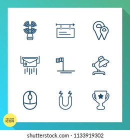 Modern, simple vector icon set on gradient background with science, advertisement, interior, technology, pole, baja, sea, home, place, award, computer, envelope, road, building, billboard, blank icons