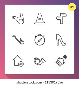 Modern, simple vector icon set on gradient background with smoke, object, price, fish, trumpet, antique, climb, shoe, tobacco, vintage, white, east, step, stair, hook, jazz, direction, female,  icons