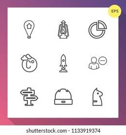 Modern, simple vector icon set on gradient background with delete, craft, presentation, location, sign, lantern, cap, head, scale, game, travel, doorknob, vintage, chess, pie, web, navigation icons