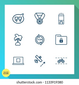 Modern, simple vector icon set on gradient background with dialog, plane, leaf, internet, talk, room, prize, communication, aircraft, nature, wheel, success, airplane, help, chat, support, web icons