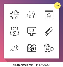 Modern, simple vector icon set on gradient background with holiday, computer, home, fun, handle, photo, graph, estate, internet, pc, construction, business, technology, animal, wildlife, sign icons