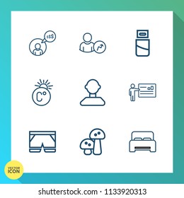 Modern, simple vector icon set on gradient background with device, network, freelancer, fahrenheit, double, report, furniture, edible, meeting, temperature, business, internet, presentation, web icons