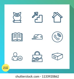 Modern, simple vector icon set on gradient background with up, online, technology, page, education, status, document, communication, animal, home, cellphone, mobile, down, bird, open, object icons