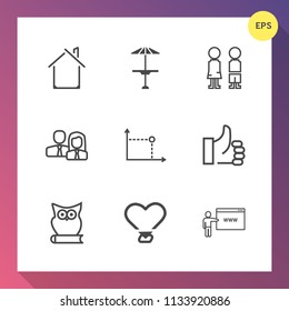 Modern, simple vector icon set on gradient background with pub, team, property, staff, home, owl, standing, bar, dark, animal, love, up, female, construction, young, estate, modern, light, table icons