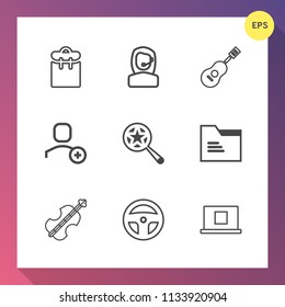Modern, simple vector icon set on gradient background with search, equipment, technology, violoncello, office, service, passenger, delete, cello, blank, person, people, customer, internet, find icons