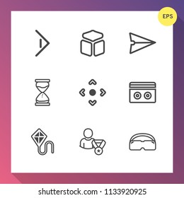 Modern, simple vector icon set on gradient background with music, phone, clock, internet, fun, communication, right, watch, audio, flow, message, summer, sign, background, arrow, element, timer icons