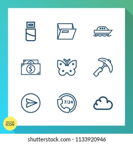 Modern, simple vector icon set on gradient background with web, sea, technology, nature, yacht, open, white, call, service, help, support, industry, paper, cloud, computer, butterfly, network icons