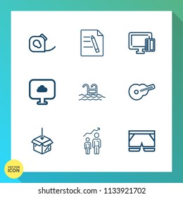 Modern, simple vector icon set on gradient background with insulating, paperwork, adhesive, shopping, personal, swimming, credit, rubber, fashion, sign, water, duct, office, roll, document, file icons