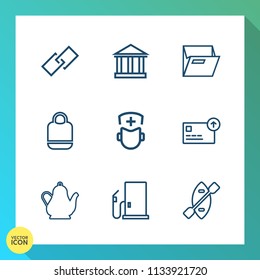 Modern, simple vector icon set on gradient background with surgeon, folder, finance, greek, sign, blank, medical, element, doctor, cash, kitchen, interface, travel, gas, money, office, sky, link icons