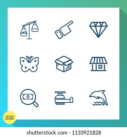 Modern, simple vector icon set on gradient background with hand, aviation, air, gem, find, finger, weight, pointing, jewelry, transportation, direction, helicopter, transport, unpacking, crystal icons