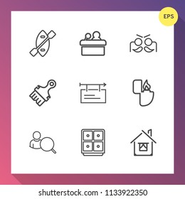 Modern, simple vector icon set on gradient background with speech, bank, flame, computer, holiday, conference, meeting, river, sport, sea, cigarette, house, presentation, sign, lighter, rowing,  icons
