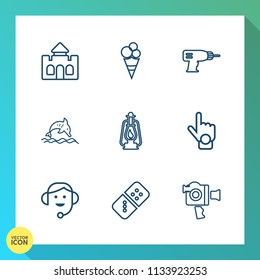 Modern, simple vector icon set on gradient background with food, ocean, sign, office, row, metal, play, wildlife, building, gesture, call, vintage, lamp, dessert, finger, machine, nature, white icons