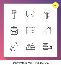 Modern, simple vector icon set on gradient background with hour, road, lock, construction, old, rent, clock, bag, time, timetable, aviation, door, home, cooler, street, schedule, day, bus, cool icons