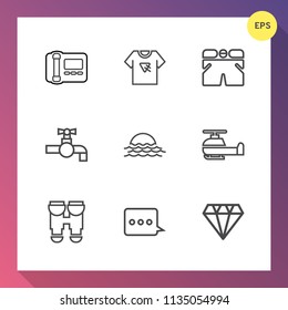 Modern, simple vector icon set on gradient background with business, poster, bathroom, morning, sun, message, typography, fashion, air, sign, equipment, gem, faucet, phone, transport, nature icons