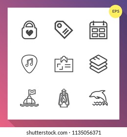 Modern, simple vector icon set on gradient background with fashion, modern, safety, nature, identity, tag, timetable, sea, personal, musical, life, leather, object, lamp, background, information icons