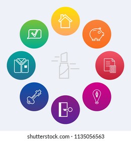 Modern, simple vector icon set on colorful circle backgrounds with cell, makeup, female, business, phone, old, beautiful, talk, beauty, escape, exit, map, shirt, mobile, telephone, communication icons