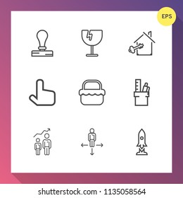 Modern, simple vector icon set on gradient background with personal, direction, technology, window, grass, crash, progress, pointer, business, envelope, work, key, travel, space, sharp, house icons