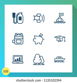 Modern, simple vector icon set on gradient background with danger, leather, communication, finance, water, red, buoy, laptop, modern, equipment, extinguisher, college, alarm, emergency, graphic icons