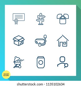 Modern, simple vector icon set on gradient background with home, box, search, award, tshirt, internet, template, bbq, cooking, elegant, meat, summer, new, arrow, can, diploma, building, computer icons