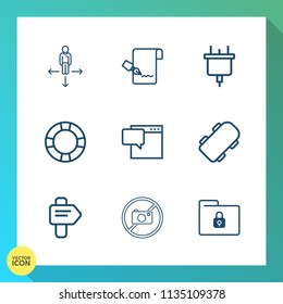 Modern, simple vector icon set on gradient background with forbidden, power, folder, paper, map, location, file, way, white, skate, safety, notebook, sign, message, inflatable, skater, electric icons