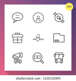 Modern, simple vector icon set on gradient background with paper, account, chat, communication, transport, bus, concept, website, business, transportation, sign, bubble, ocean, search, online icons