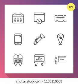 Modern, simple vector icon set on gradient background with wireless, infographic, calendar, sound, technology, ticket, event, music, day, template, concept, page, timetable, communication, movie icons