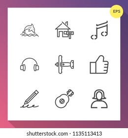 Modern, simple vector icon set on gradient background with web, pencil, internet, face, stereo, water, pen, musical, sound, write, property, marine, music, mortgage, concept, jump, girl, white icons