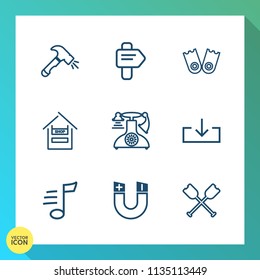 Modern, simple vector icon set on gradient background with screwdriver, melody, cart, way, supermarket, old, musical, water, pole, underwater, canoe, tool, download, telephone, food, web, hammer icons
