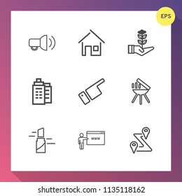 Modern, simple vector icon set on gradient background with people, loud, nature, showing, real, tree, cooking, red, road, navigation, modern, construction, speaker, growth, message, business, go icons