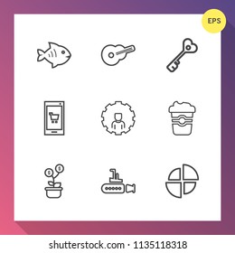 Modern, simple vector icon set on gradient background with ocean, mug, sea, business, safe, web, cafe, investment, animal, musical, marine, fishing, food, house, fresh, sign, rock, pie, drink icons