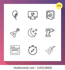 Modern, simple vector icon set on gradient background with food, east, secure, background, guitar, musical, celebration, hand, template, machine, north, banner, bank, infographic, oven, night icons