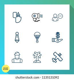 Modern, simple vector icon set on gradient background with tree, jump, palm, sky, airplane, growth, leaf, gas, delete, male, summer, object, engineer, air, fashion, female, life, account, light icons