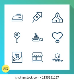 Modern, simple vector icon set on gradient background with marine, celebrate, supermarket, laundry, construction, find, white, housework, magnifying, iron, domestic, sea, love, event, festival icons