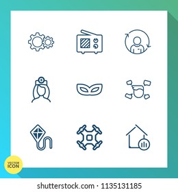 Modern, simple vector icon set on gradient background with communication, doctor, control, person, wave, action, radio, estate, healthcare, antenna, man, drone, profile, summer, sign, nurse, boy icons