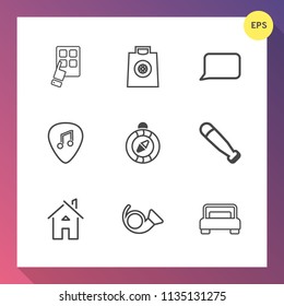 Modern, simple vector icon set on gradient background with fashion, bat, compass, internet, east, technology, architecture, bedroom, musical, direction, building, hand, white, retail, buy, sale icons