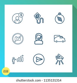 Modern, simple vector icon set on gradient background with economy, transportation, direction, east, personal, barbecue, cooking, south, happy, web, sign, growth, headset, fun, concept, north icons