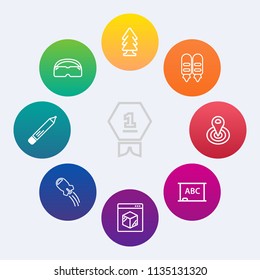 Modern, simple vector icon set on colorful circle backgrounds with craft, place, victory, winner, landscape, pencil, location, radius, chalkboard, delivery, first, office, win, technology, pen,  icons