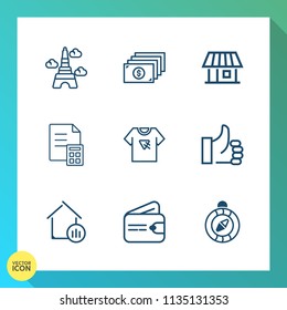 Modern, simple vector icon set on gradient background with modern, south, business, fashion, travel, tower, landmark, architecture, money, real, banking, tshirt, french, finance, north, shirt icons