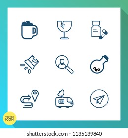 Modern, simple vector icon set on gradient background with internet, espresso, cappuccino, projection, movie, sharp, account, shattered, pattern, cafe, hot, email, cup, caffeine, web, antenna icons