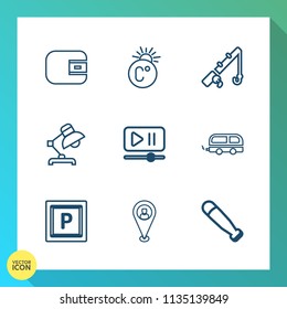 Modern, simple vector icon set on gradient background with fahrenheit, button, bat, thermometer, interior, car, equipment, scale, rod, cash, transport, dollar, street, celsius, location, weather icons